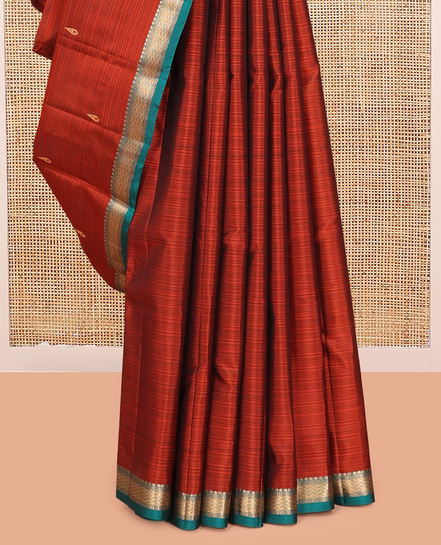 Rust Vasundhara Lite Silk Mix Saree, Graced with Zari Buttas, a Contrast Traditional Zari Border, Grand Pallu, and a Contrast Blouse