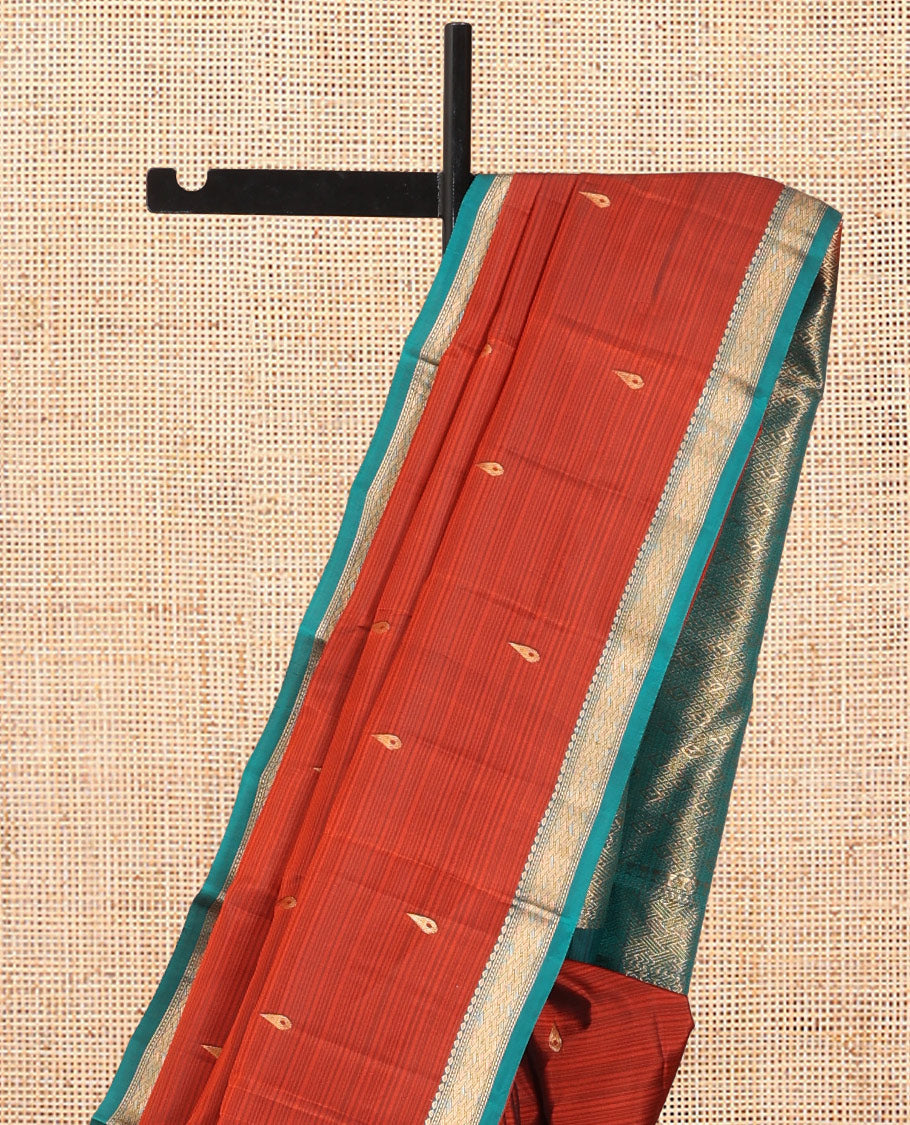 Rust Vasundhara Lite Silk Mix Saree, Graced with Zari Buttas, a Contrast Traditional Zari Border, Grand Pallu, and a Contrast Blouse