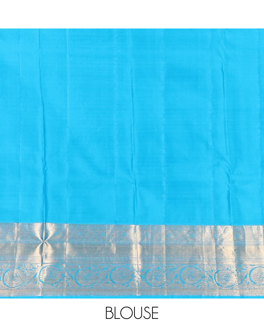 Blue jacquard wedding silk saree, jaal pallu & zari border of rekku, diamond,vanki,kathir & kodi visiry designs