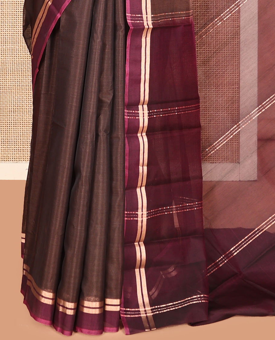 Dark Chocolate Brown Silk Cotton Saree