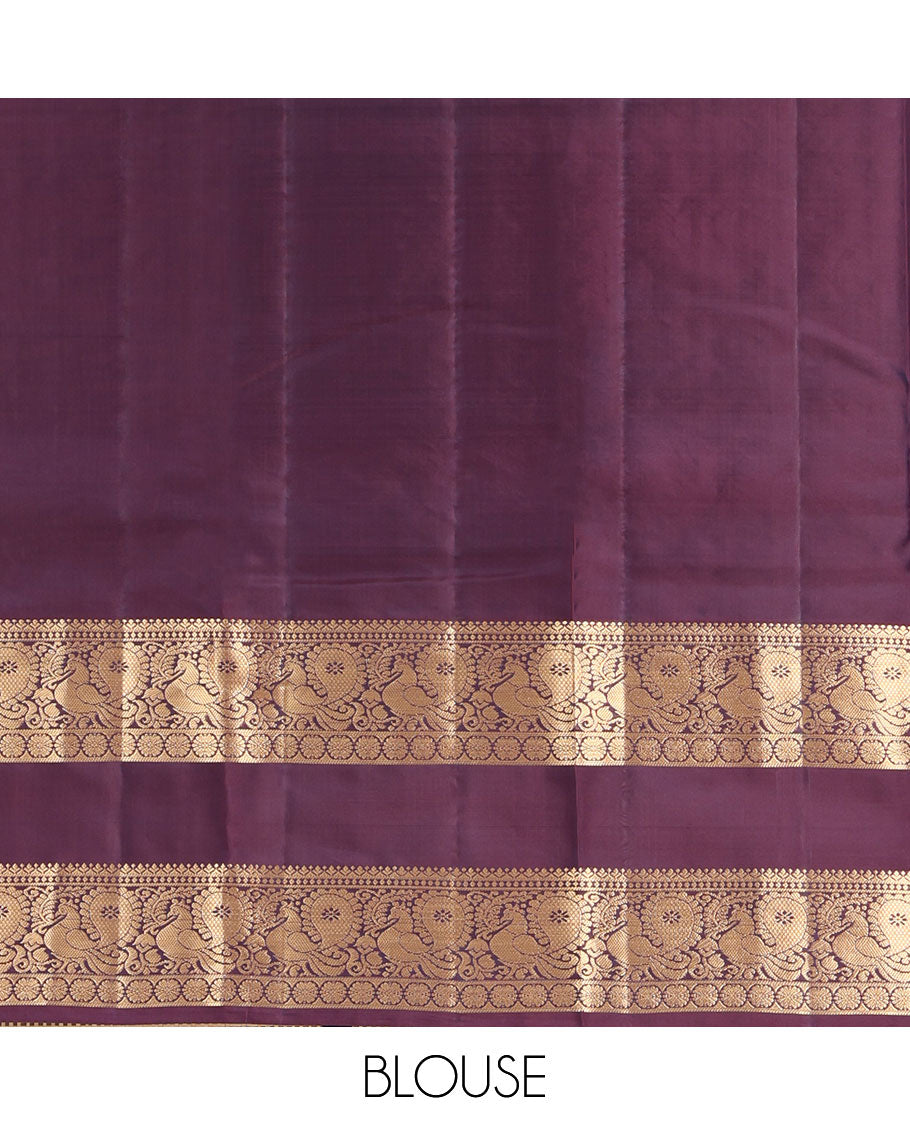 Pink Vasundhara Lite Silk Mix Saree, Bedecked with Zari Buttas, Complemented by a Contrast Rettai Pettu Border of Mayil, and Kamalam Designs, Pallu Pictures the Same Designs, and Paired with a Contrast Blouse