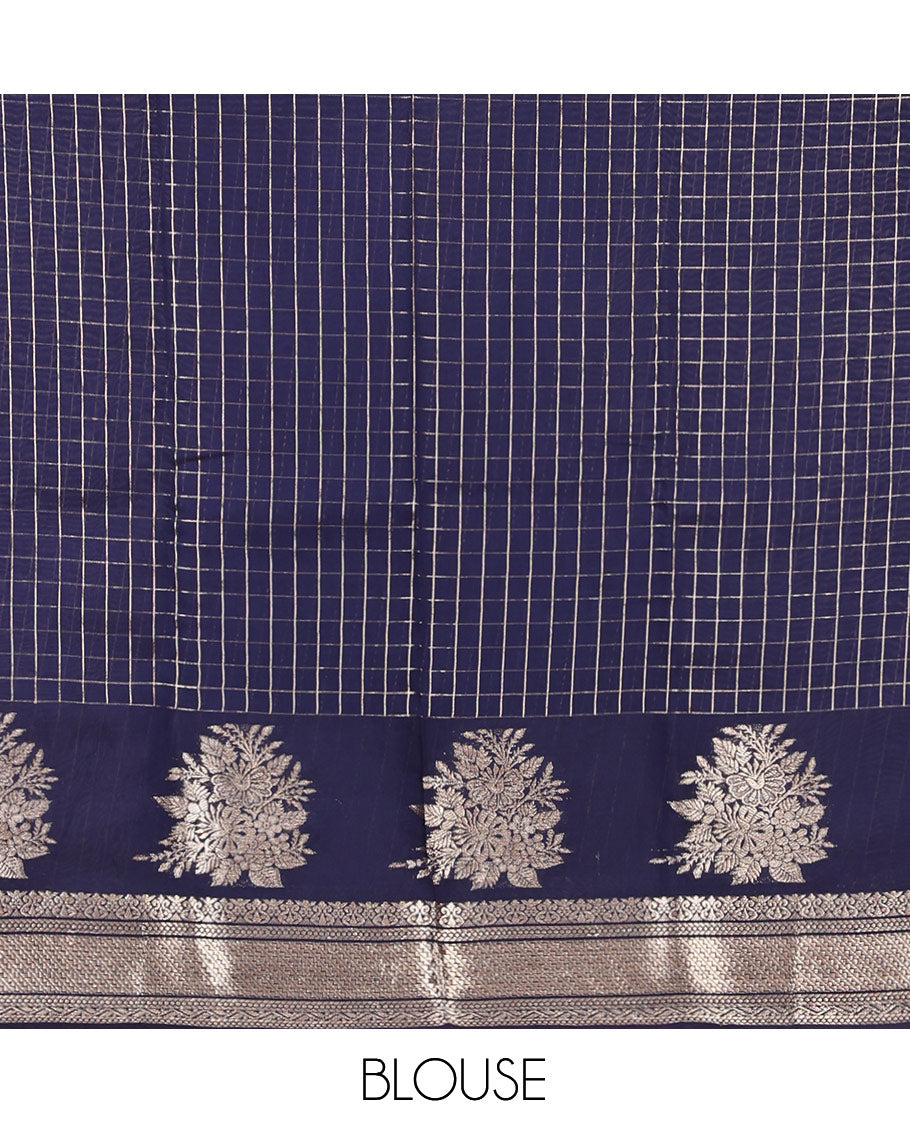 Blue Assam Silk Saree, Subtly Enriched with Zari Stripes, Highlighted by a Zari Traditional Border, Zari-Striped Pallu, and a Matching Blouse