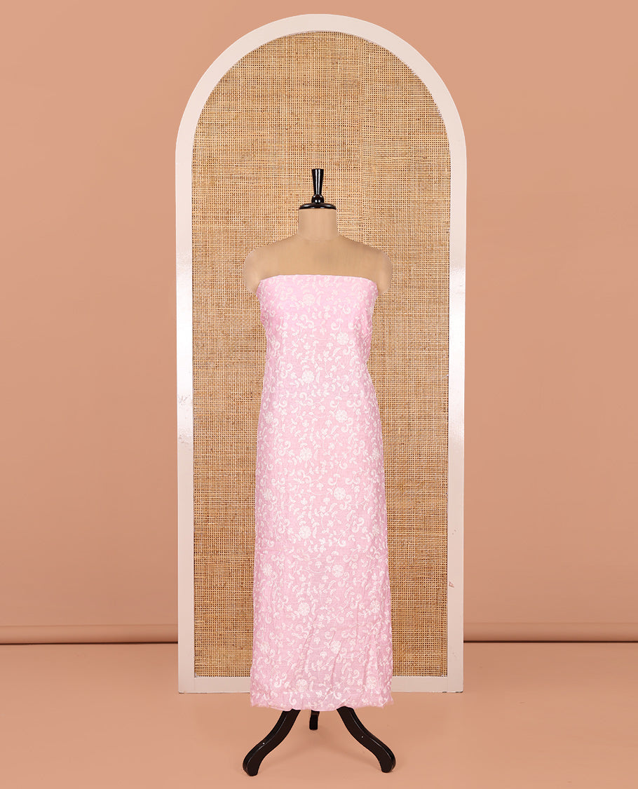 Pink Mul Chanderi Material Chudidar, Lucknowi-Style Embroidery Top, a Santoon Bottom, Scallop Embroidered Dupatta