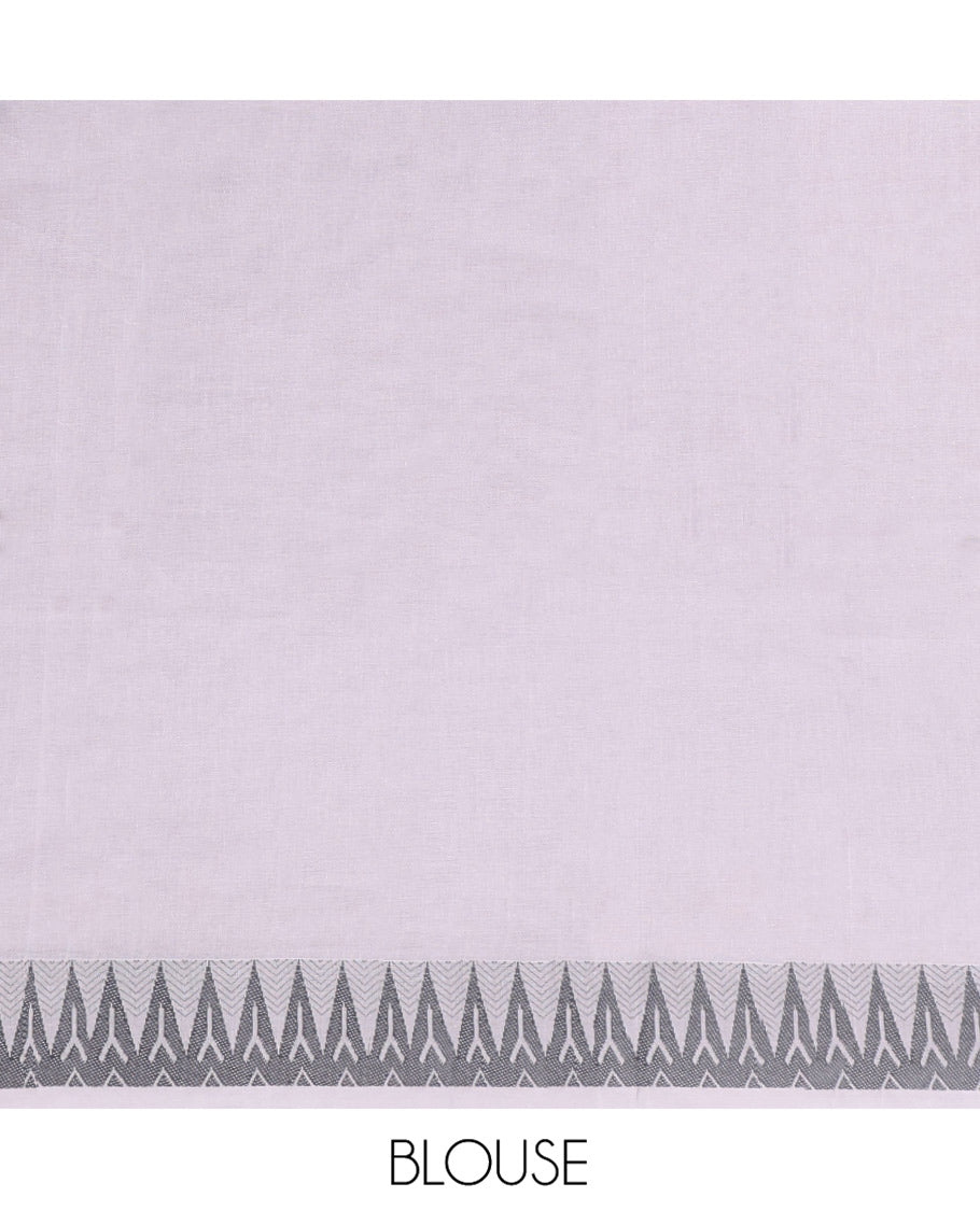 Grey Kanchi Cotton Saree, Woven with Buttas All Over Its Body, Subtle Temple Border, Pallu of Paisleys, Floral and Checks, and Paired with a Matching Blouse