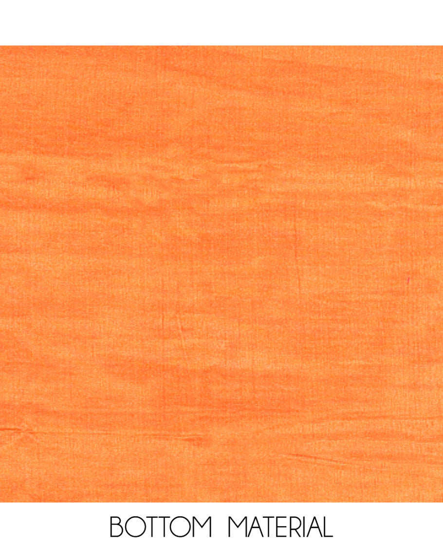 Rust Fendi Organza Material Chudidar Fetaures Pom-Pom-Neckline Top, Plain Bottom, and Scallop Embroidered Dupatta