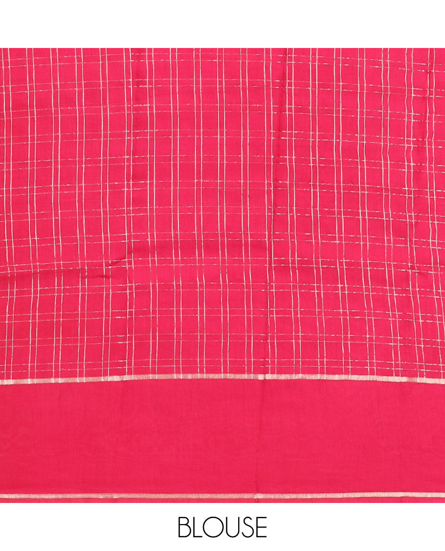 Light Purple Assam Silk Saree, Ornamented with Zari Checks, Complemented by Contrast Zari Border, Zari Woven Pallu, and Contrast Blouse