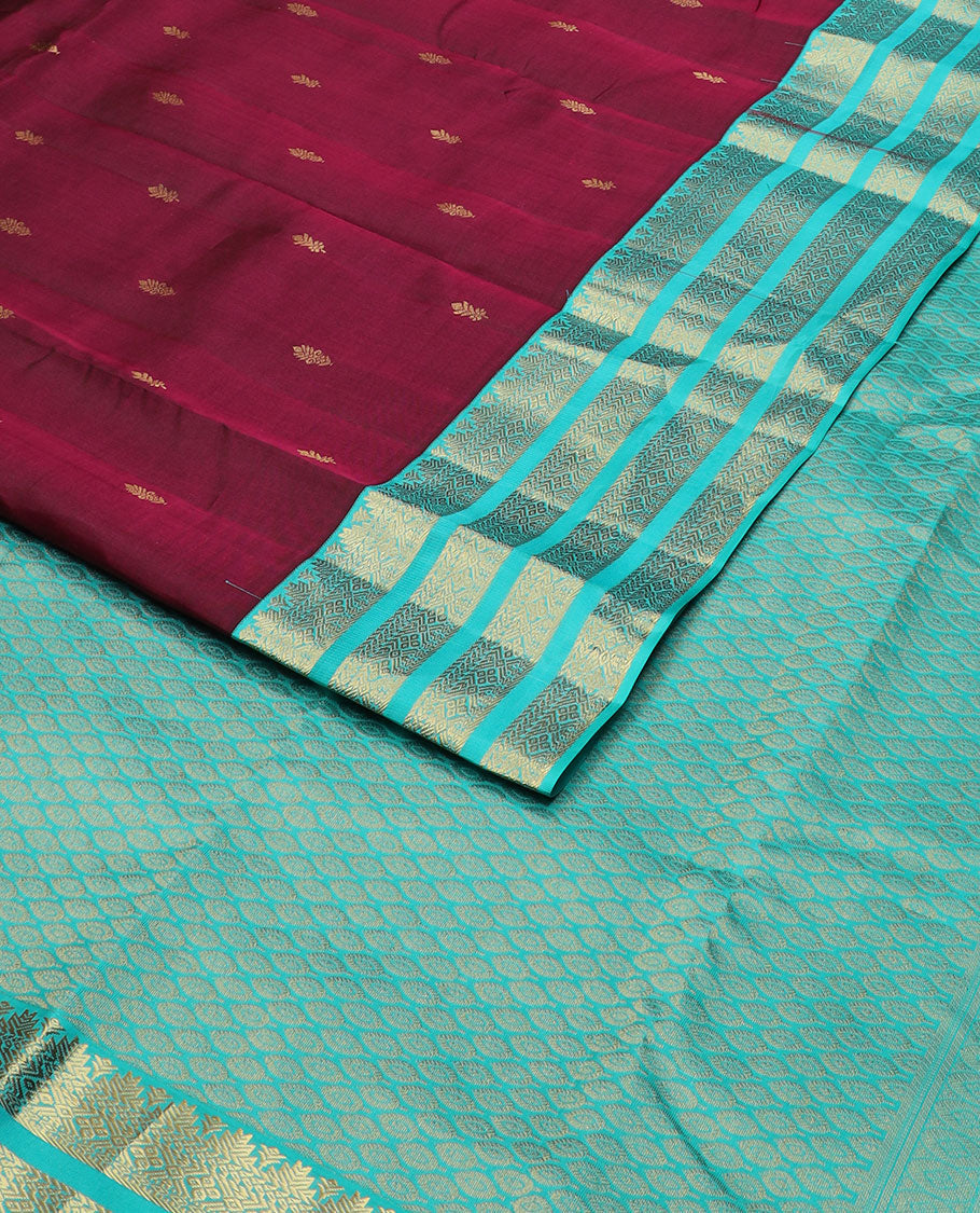 Maroon zari buttas vasundhara silk mix saree, contrast jaal pallu & border steeped with traditional designs