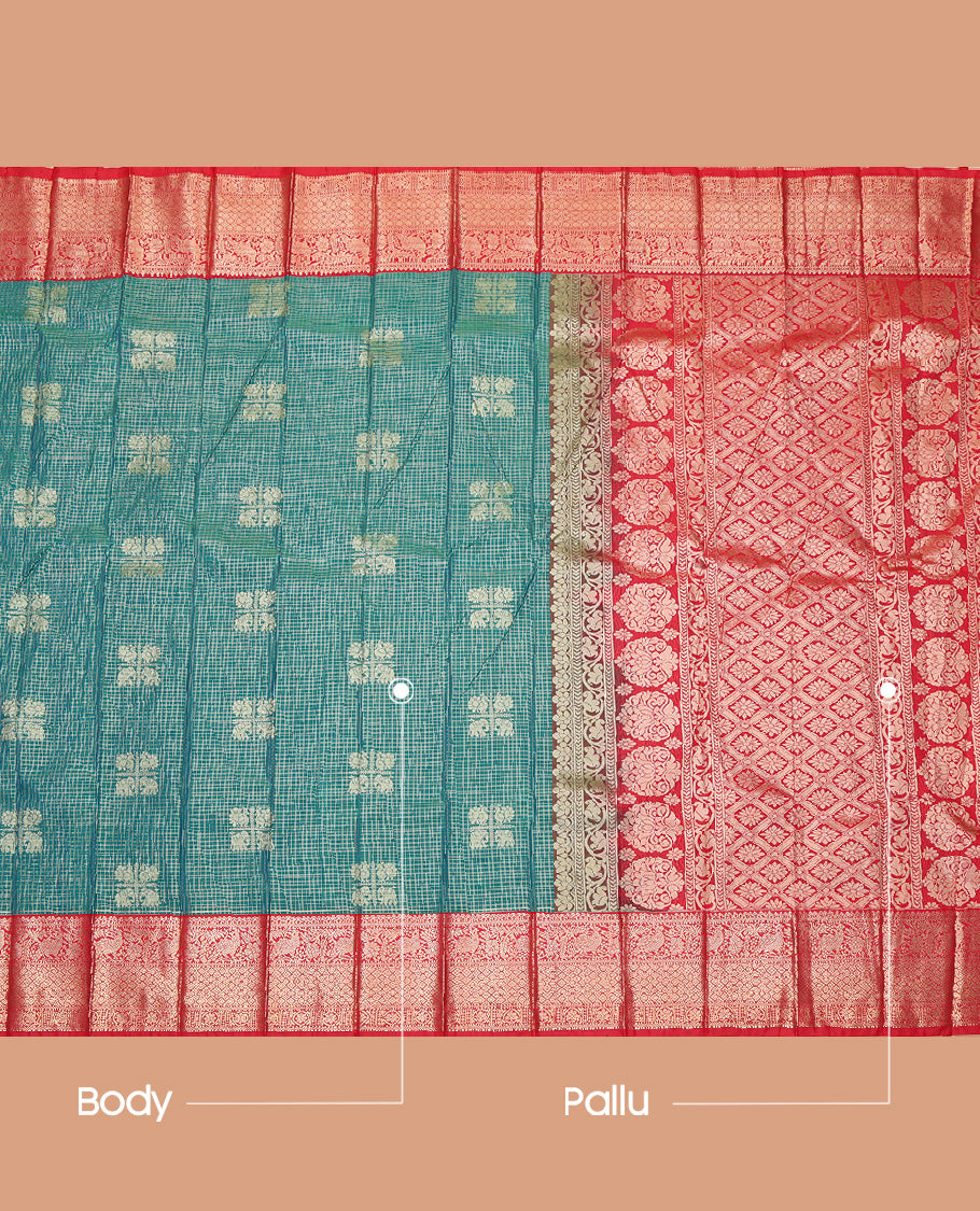 Blue Budget Contrast Checks Silk Saree