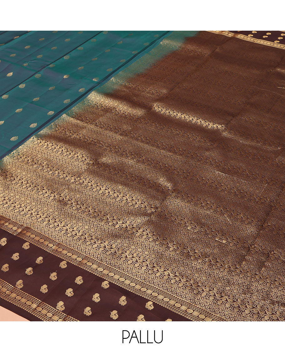 Blue Vasundhara Lite Silk Mix Saree, Accentuated with Zari Buttas on Its Body, Complemented by a Contrast Border of Rekku, Neli, Chakram, and Mayil Designs, Intricately Designed Pallu, and Paired with a Contrast Blouse