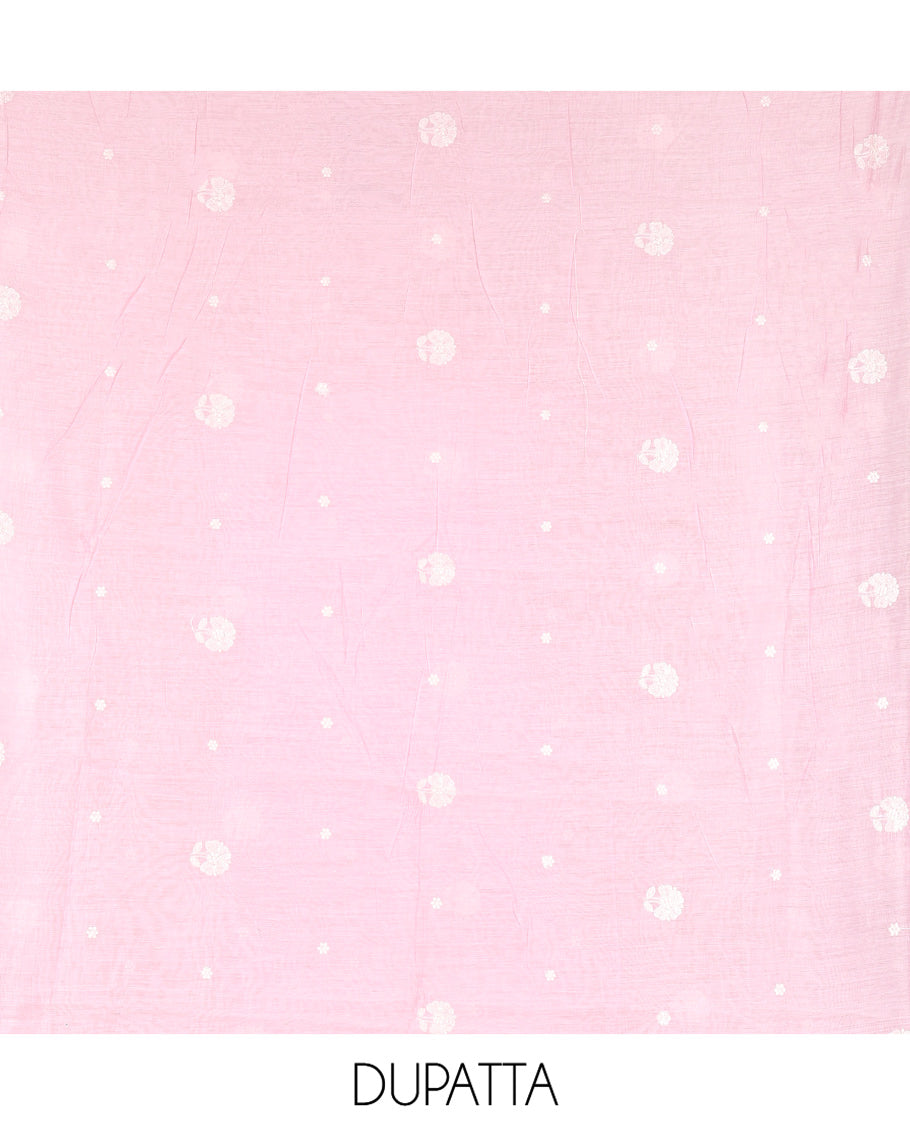 Pink Mul Chanderi Material Chudidar, Lucknowi-Style Embroidery Top, a Santoon Bottom, Scallop Embroidered Dupatta