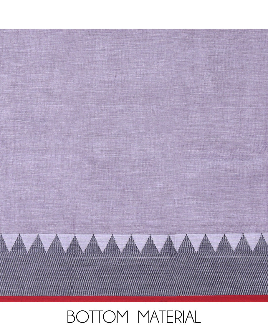Lavender Mercerised Cotton Material Churidar Features Plain Top, Contrast Thread Temple Border, Matching Bottom, Temple Dupatta