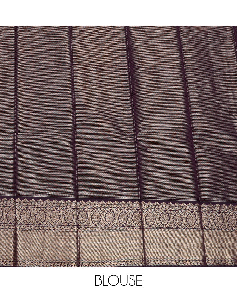 Green Budget Silk Saree, Richly Detailed with Zari Buttas and Stripes, Complemented by a Contrast Traditional Zari Border, Jaal Pallu, and a Contrast Blouse