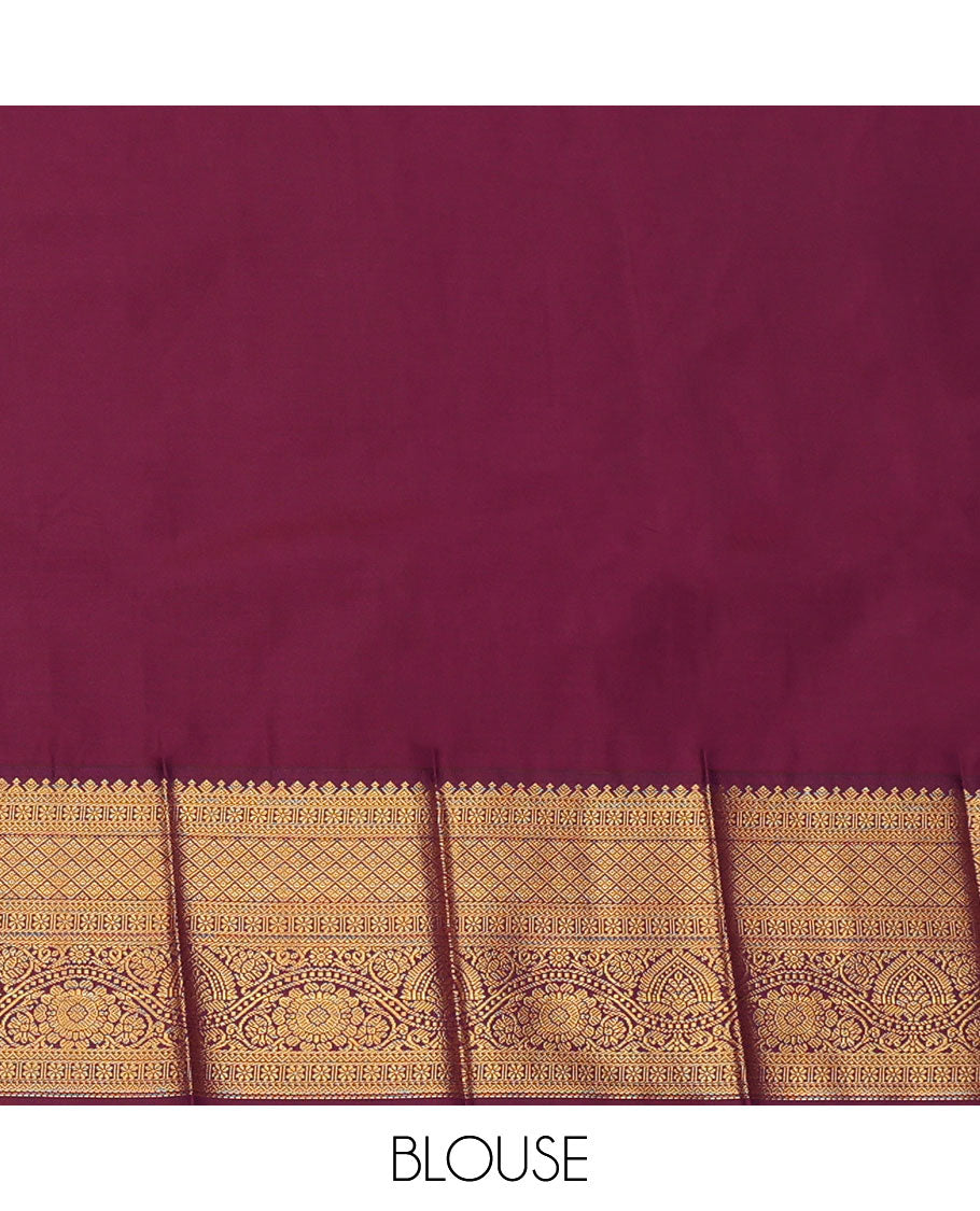 Pink Budget Silk Saree, Embellished with Zari Buttas, Complemented by a Contrast Traditional Zari Border, Grand Jaal Pallu, and a Contrast Blouse