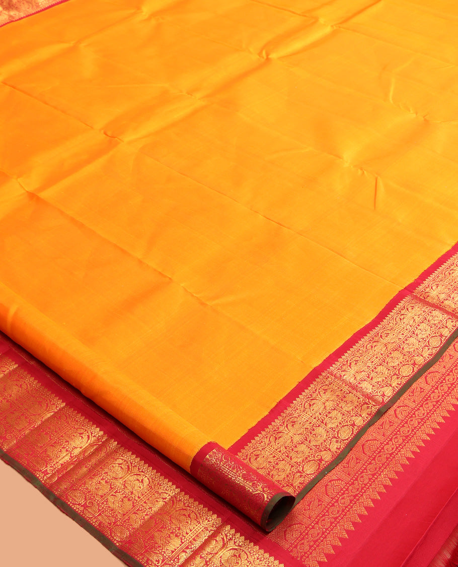 Yellow Plain Kanchipuram Silk Saree