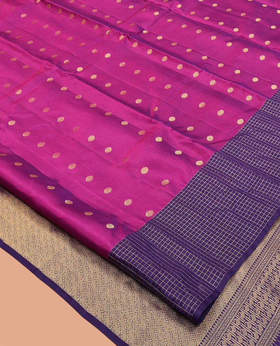Pink Vasundhara Lite-Silk Mix Saree, Detailed with Rudraksham Zari Buttas, Contrast Zari Checked Border, Grand Pallu, and a Contrast Blouse