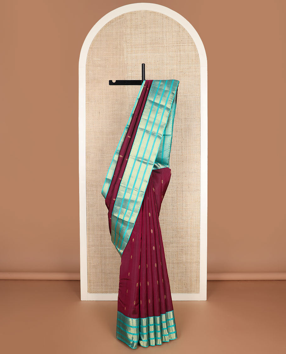 Maroon zari buttas vasundhara silk mix saree, contrast jaal pallu & border steeped with traditional designs