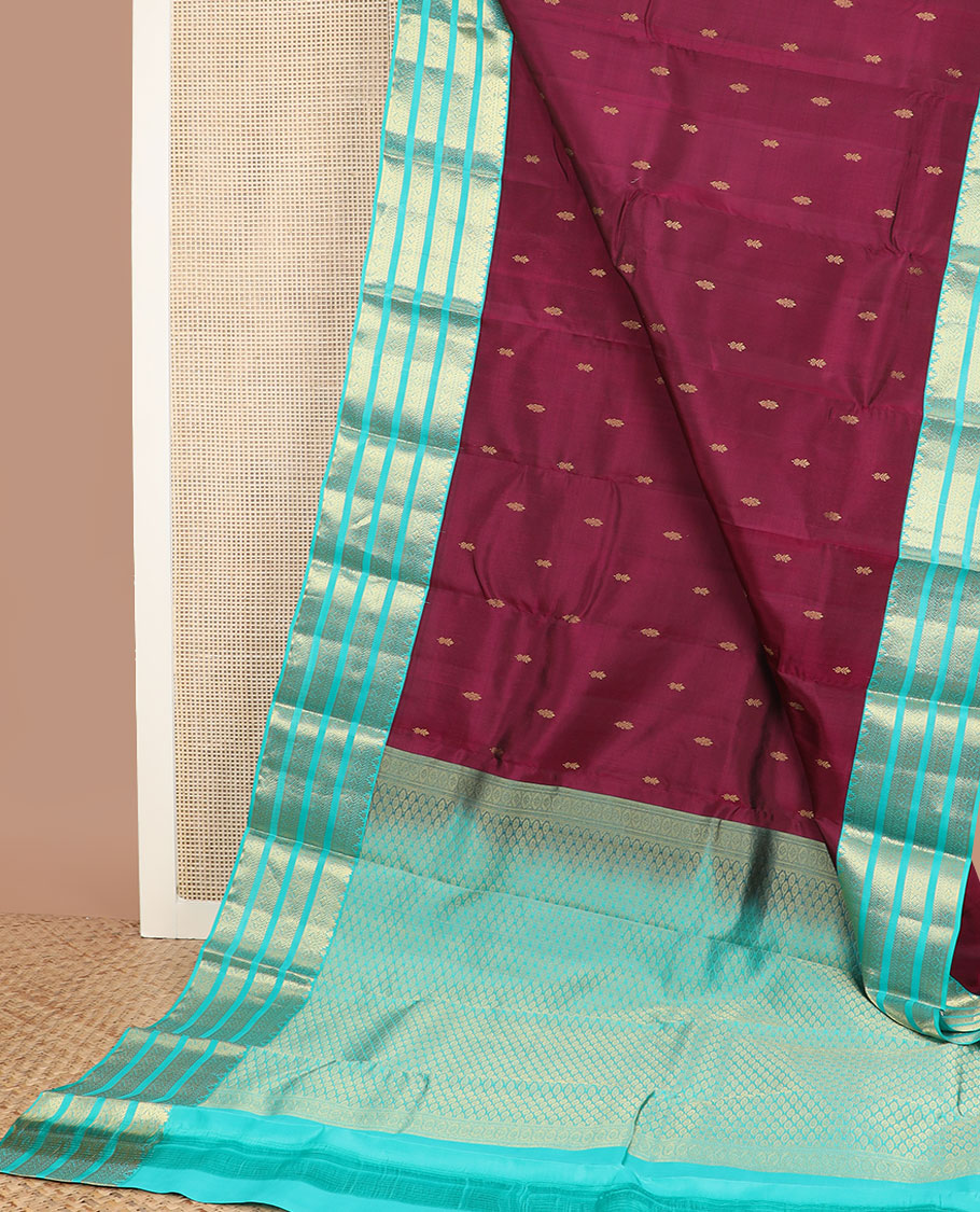 Maroon zari buttas vasundhara silk mix saree, contrast jaal pallu & border steeped with traditional designs