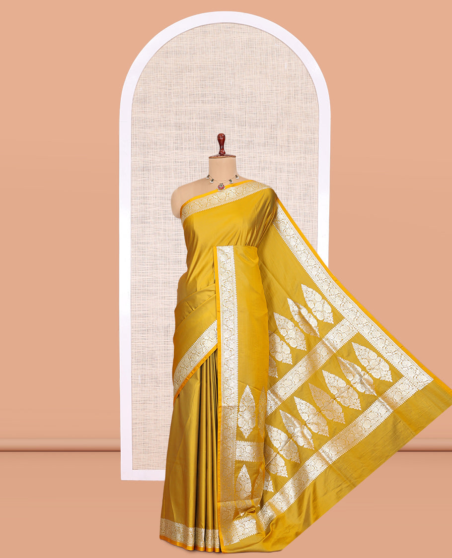 Mustard Plain Banaras Nylon Saree