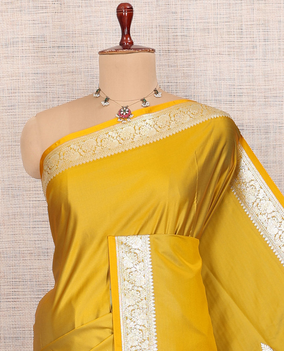Mustard Plain Banaras Nylon Saree