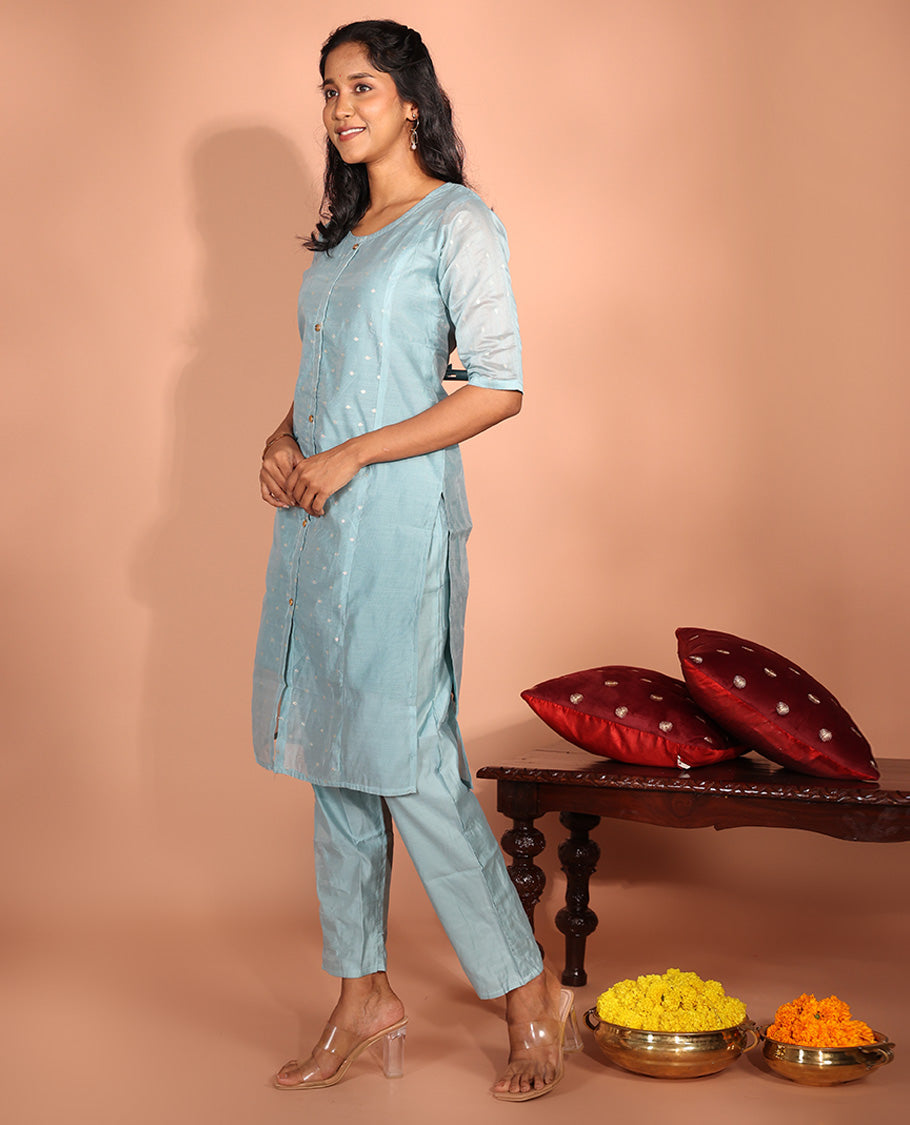 Pale Blue Chanderi Silk Readymade Suit