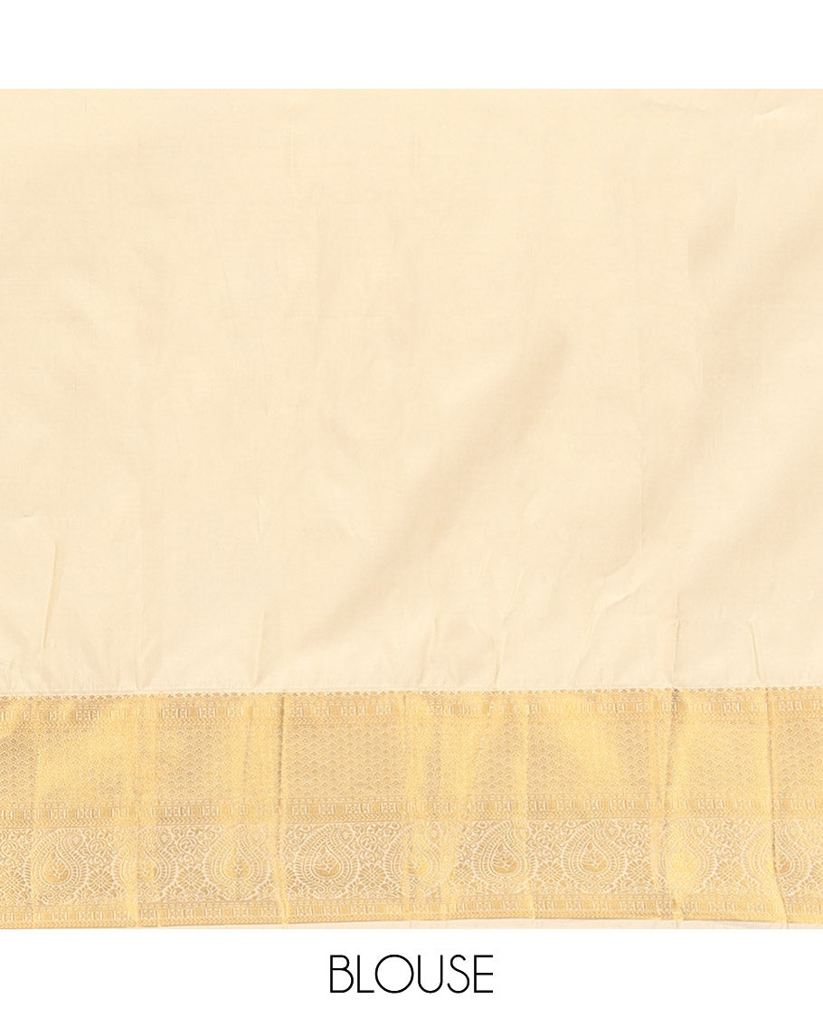Mustard Budget Silk Saree, Mesmerized with Zari Butta and Checks, Contrast Paisley Zari Border, Grand Pallu, and a Contrast Blouse
