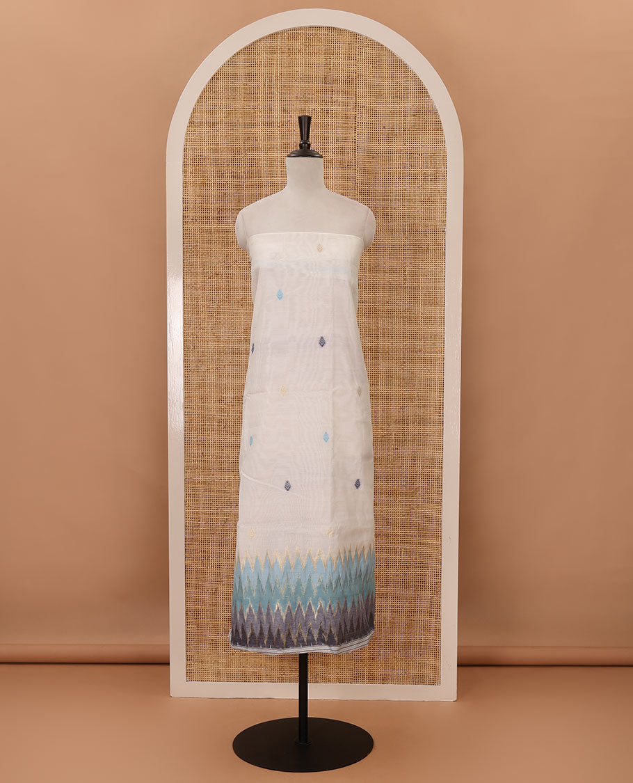 Blue material chudidar set,meena butta & ombre zig-zag print mul chanderi top,plain bottom & mul chanderi dupatta of meena butta & ombre zig-zag print