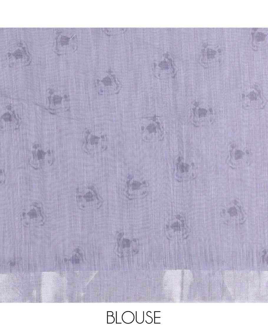 Chikku-Grey Linen Cotton Saree, Adorned with Ombre-Style Dye Print, a Subtle Zari Border, Bold Shibori-Printed Pallu, and a Printed Blouse