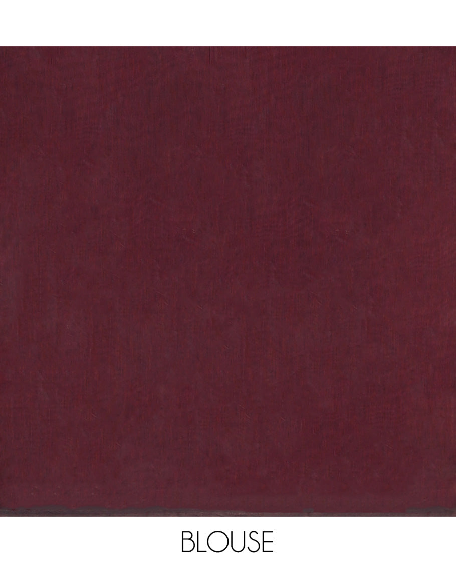 Maroon Semi-Silk Cotton Saree, Detailed with Buttas on Its Body, Highlighted by a Zari Geometric Border, Gleaming Zari Decked Up Pallu, and Paired with a Matching Blouse