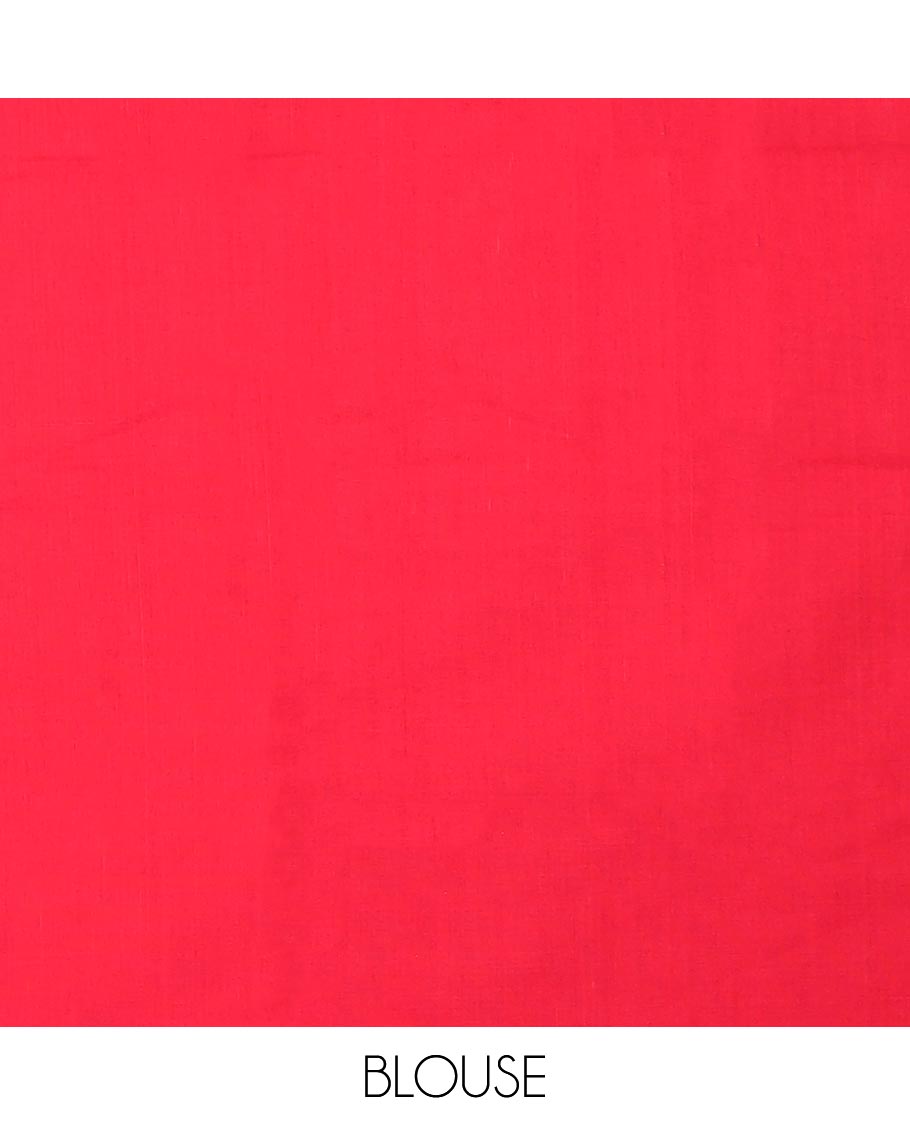 Red Ikkat cotton saree with argyle design, self pain plain border & ogee design pallu