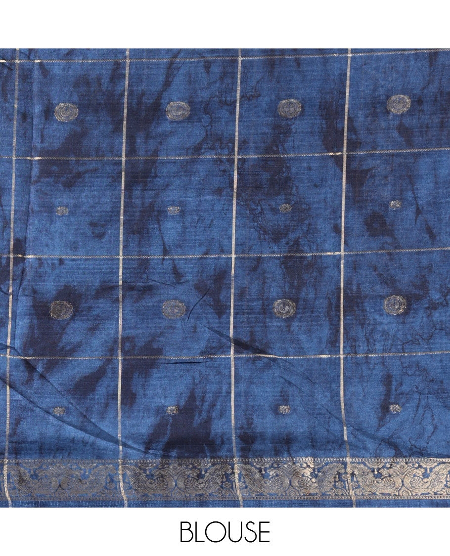 Red buttas enclosed checked dola silk saree, contrast shibori print with traditional zari border, buttas enclosed checked pallu, and a contrast buttas enclosed checked blouse