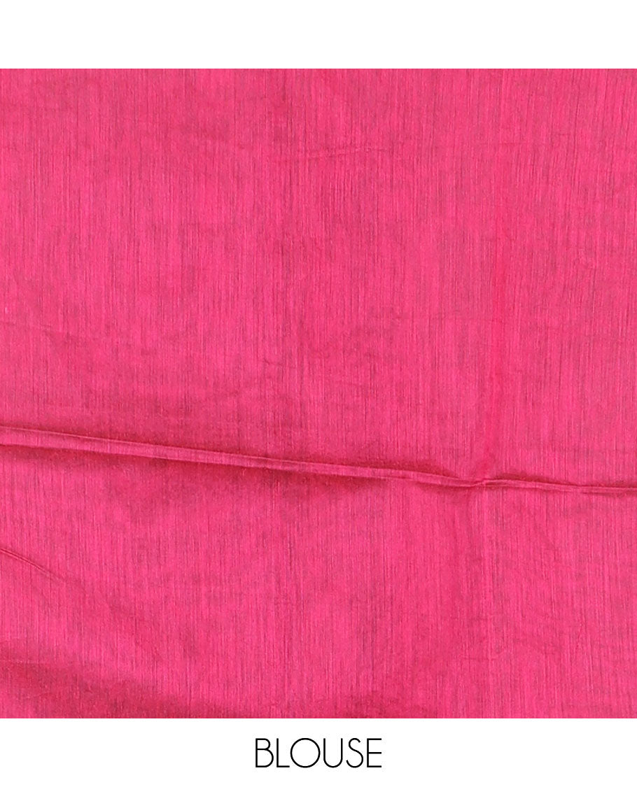 Borderless elephant grey and pink Warli village printed khadi mul cotton saree, contrast Warli motifs printed pallu, and a plain blouse