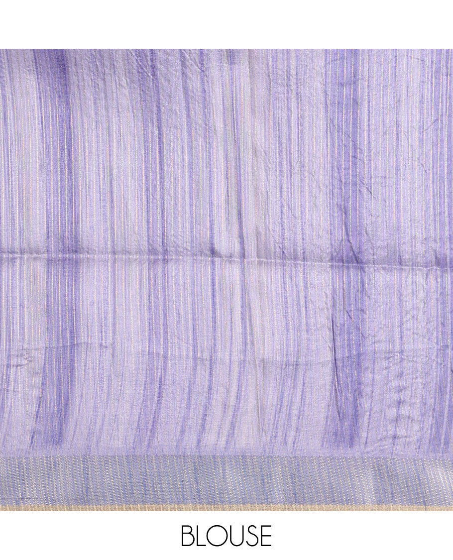 Lavender hand brushing-style multi-colored stripes printed fancy tussar silk saree, zari border, self-pallu & blouse of zari work & stripes print