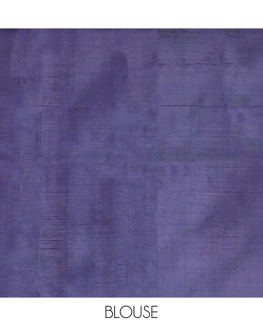 Sandal Banana Pith Saree, Lightly Embellished with Temple Buttas All Over Its Body, Complemented by a Contrast Border, Pallu Depicting Buttas, and Paired with a Contrast Blouse