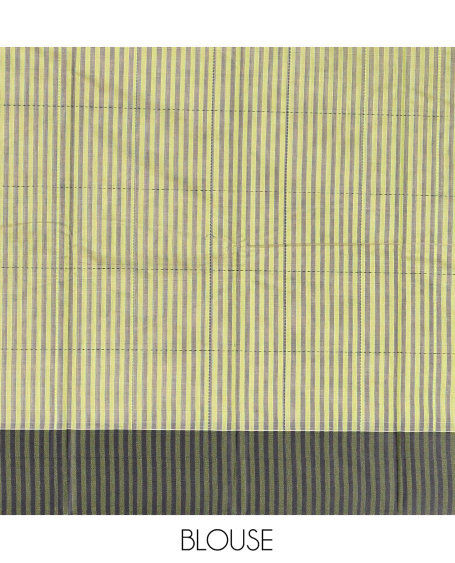 Dark Green Plain Semi-Silk Cotton Saree, Complemented by a Contrast Temple Border, Pallu of Stripes, and Paired with a Matching Blouse