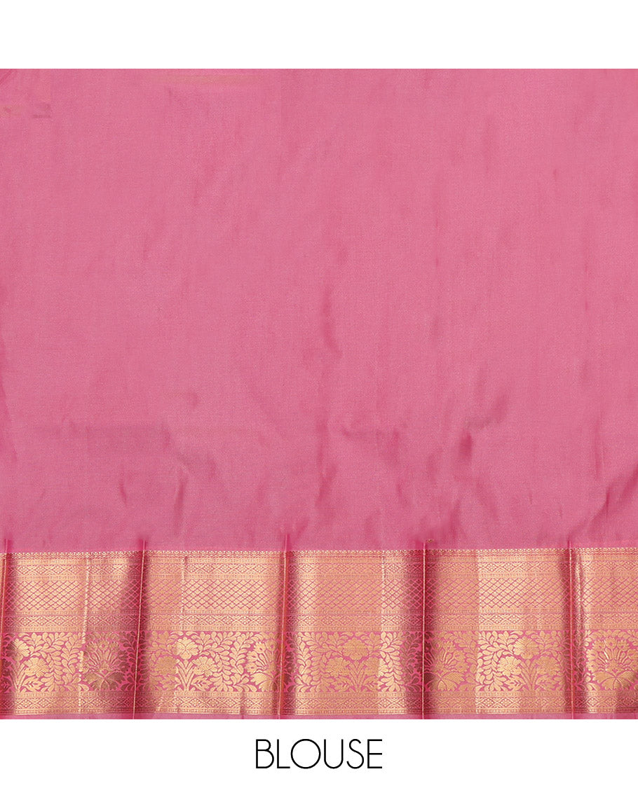 Deep Green Budget Silk Saree, Woven with Zari Buttas, Contrast Traditional Zari Border, Grand Pallu, and a Contrast Blouse