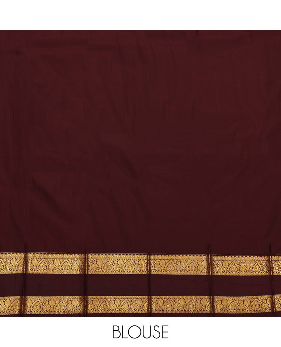 Yellow Budget Silk Saree, Sparsely Woven with Zari Buttas and Checks, Complemented by a Contrast Traditional Zari Design Rettai Pettu Border, Grand Pallu, and a Contrast Blouse