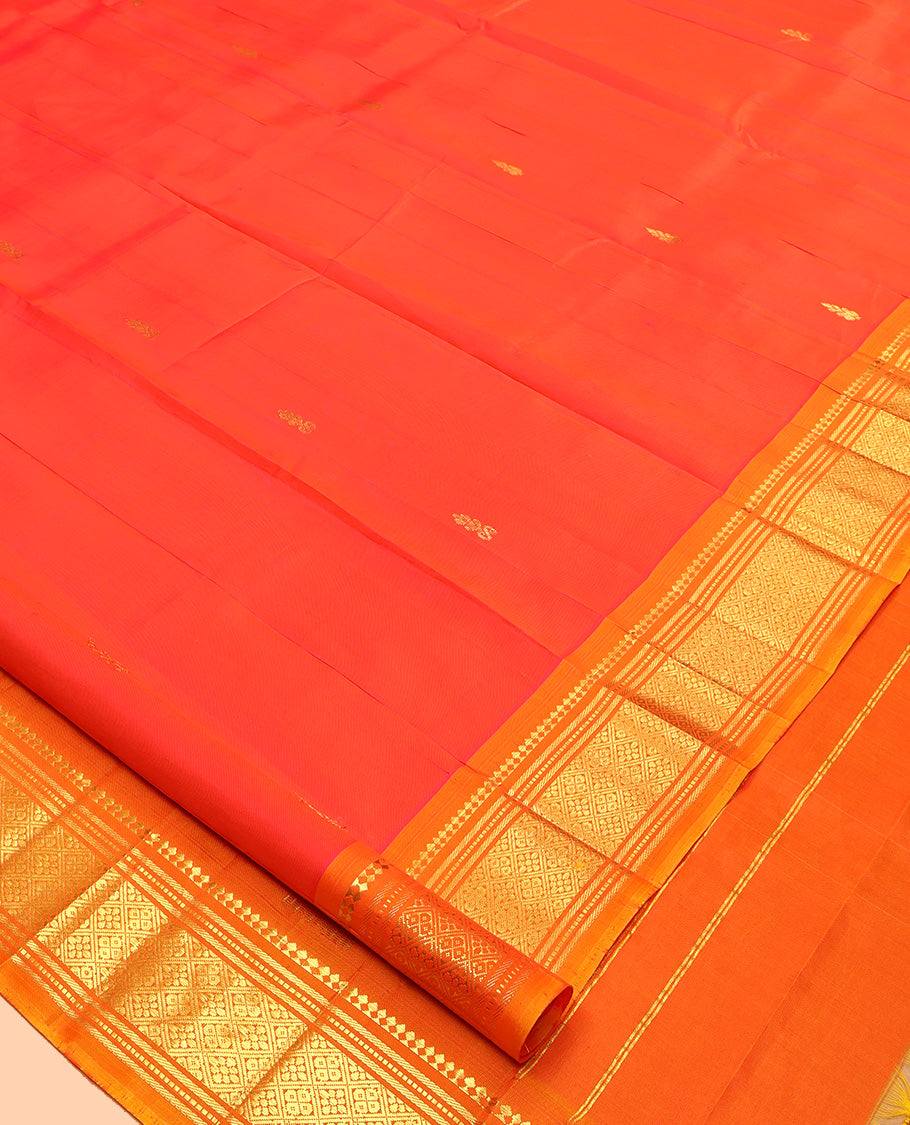 Orange Woven Contrast Kanchipuram Silk Saree