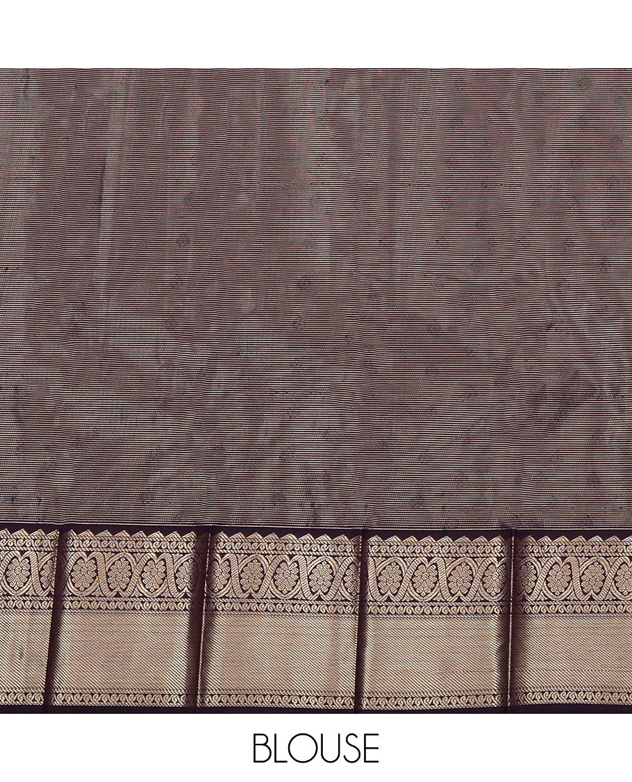 Green Budget Silk Saree, Beautified with Zari Buttas and Checks, Complemented by Contrast Traditional Zari Border, Grand Pallu and a Contrast Blouse