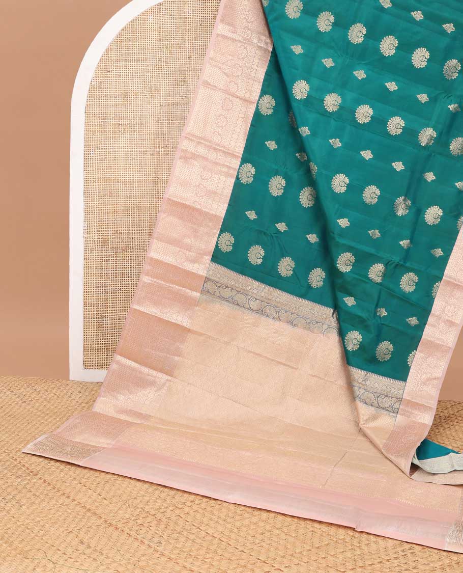 Green floral design design vasundhara elite silk saree with contrast intricate zari design border & checked floral design pallu