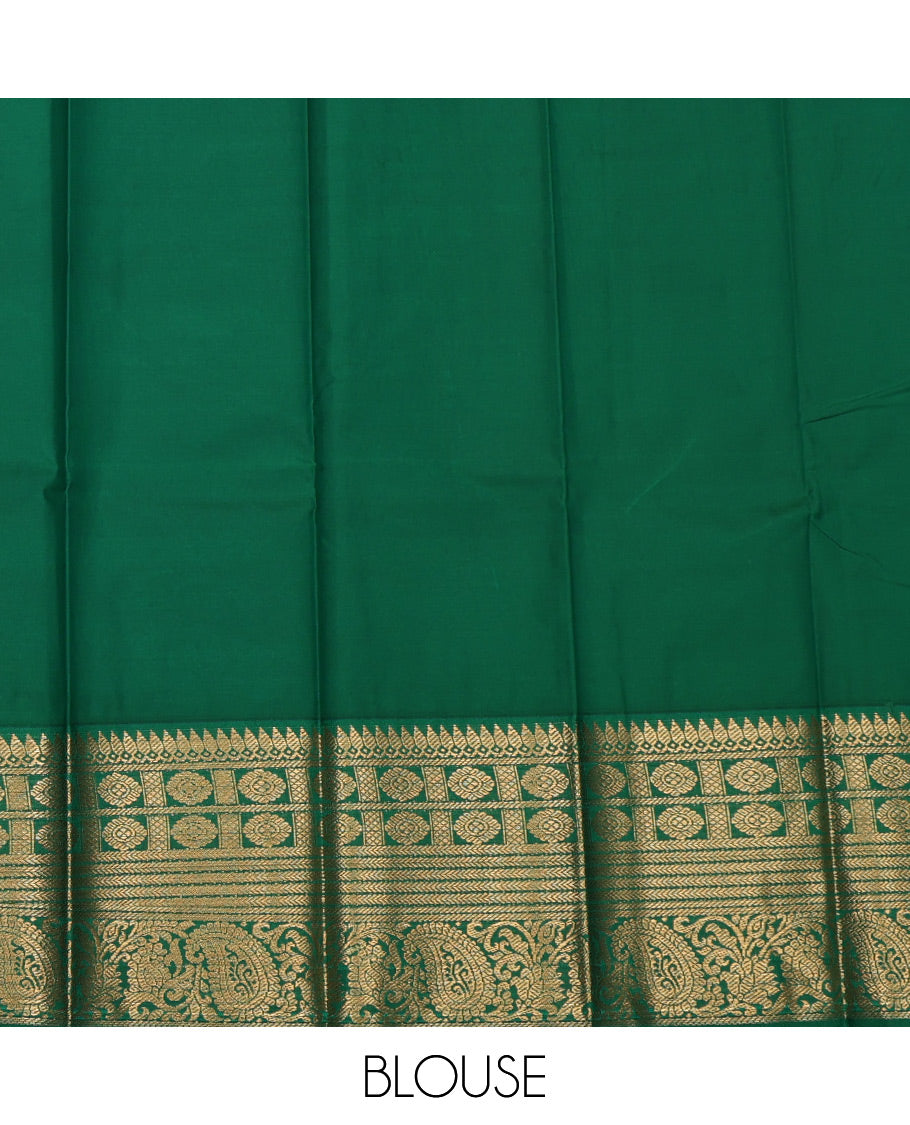 Red Budget Silk Saree, Enlivened with Zari Buttas All Over Its Body, Complemented by a Contrast Traditional Zari Design Border, Grand Jaal Pallu, and Paired with a Contrast Blouse