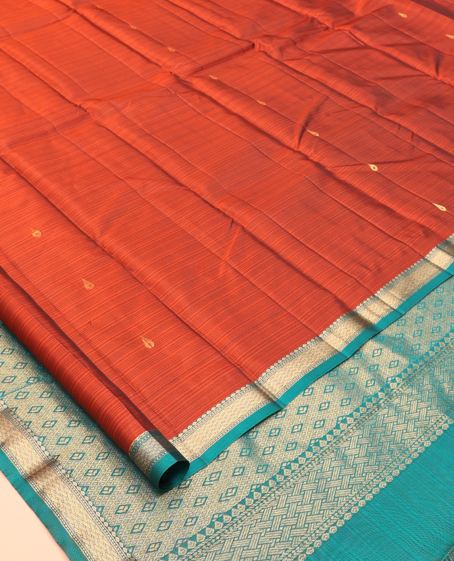 Rust Vasundhara Lite Silk Mix Saree, Graced with Zari Buttas, a Contrast Traditional Zari Border, Grand Pallu, and a Contrast Blouse