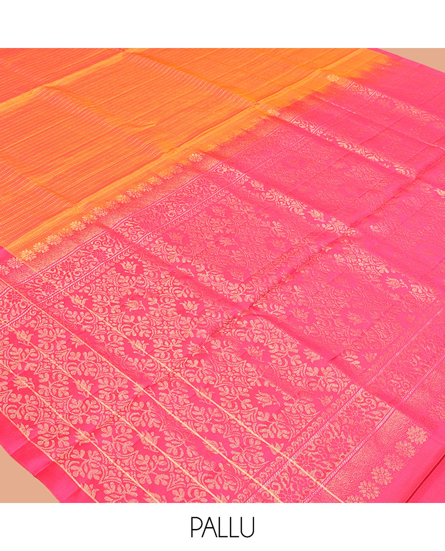 Orange Mayuri Lite Silk Mix Saree, Subtly Woven with Muthu Stripes on Its Body, Complemented by a Contrast Border of Human Figurines, Intricately Designed Pallu, and Paired with a Contrast Blouse