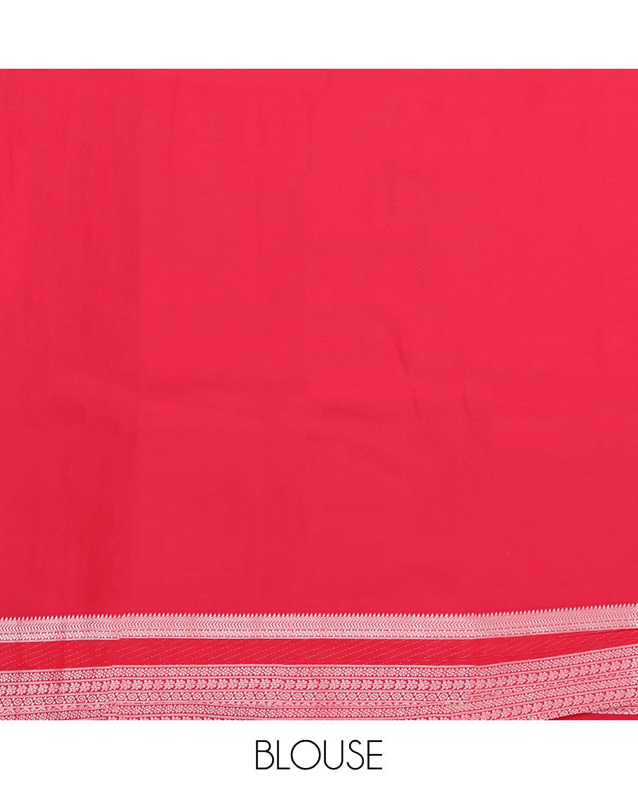 Orange Budget Silk Saree, Beautifully Bedecked with Zari Buttas All Over Its Body, Complemented by a Contrast Traditional Zari Design Border, Intricately Designed Pallu, and Paired with a Contrast Blouse