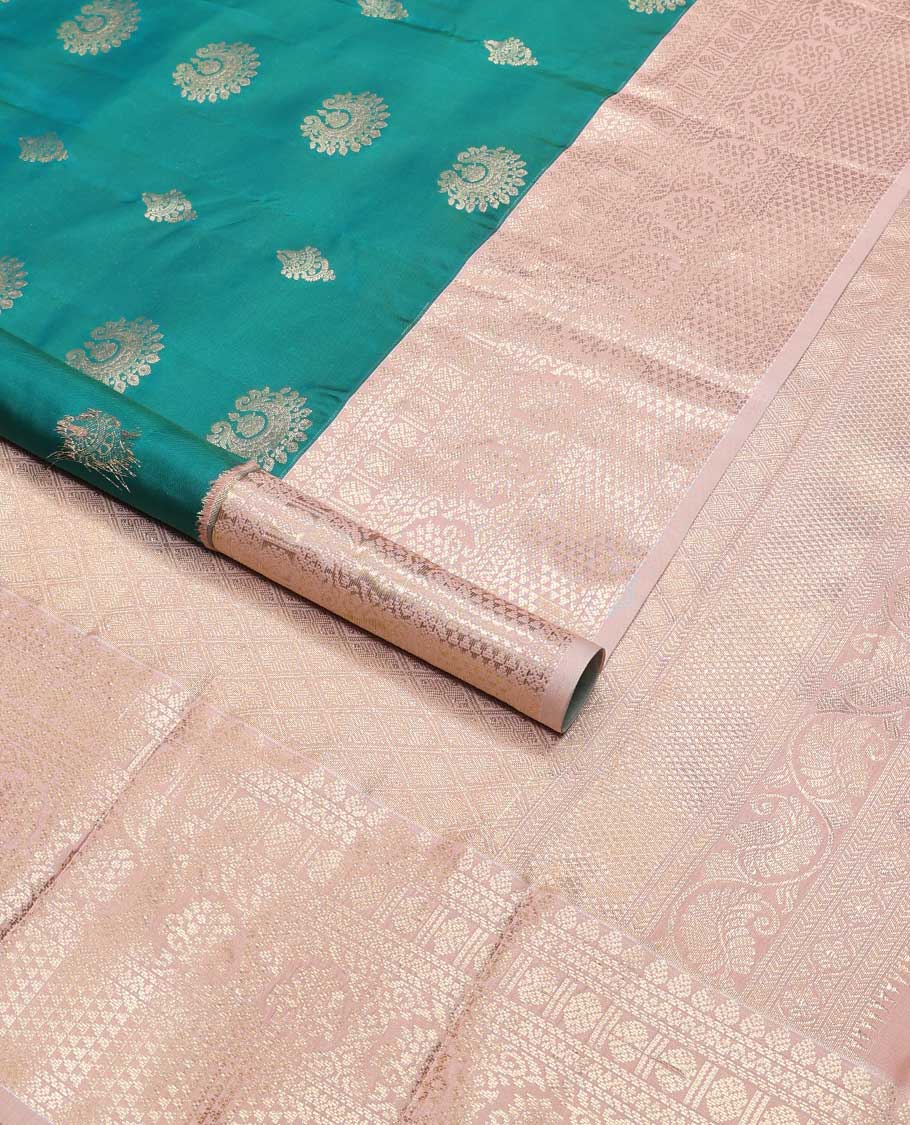 Green floral design design vasundhara elite silk saree with contrast intricate zari design border & checked floral design pallu