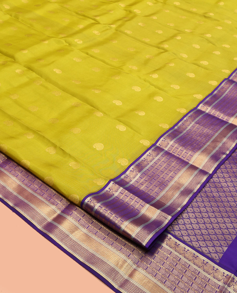 Leaf Green Vasundhara Lite Silk Mix Saree, Bedecked with Manga Buttas, Complemented by a Contrast Traditional Design Border, Jaal Pallu, and a Contrast Blouse