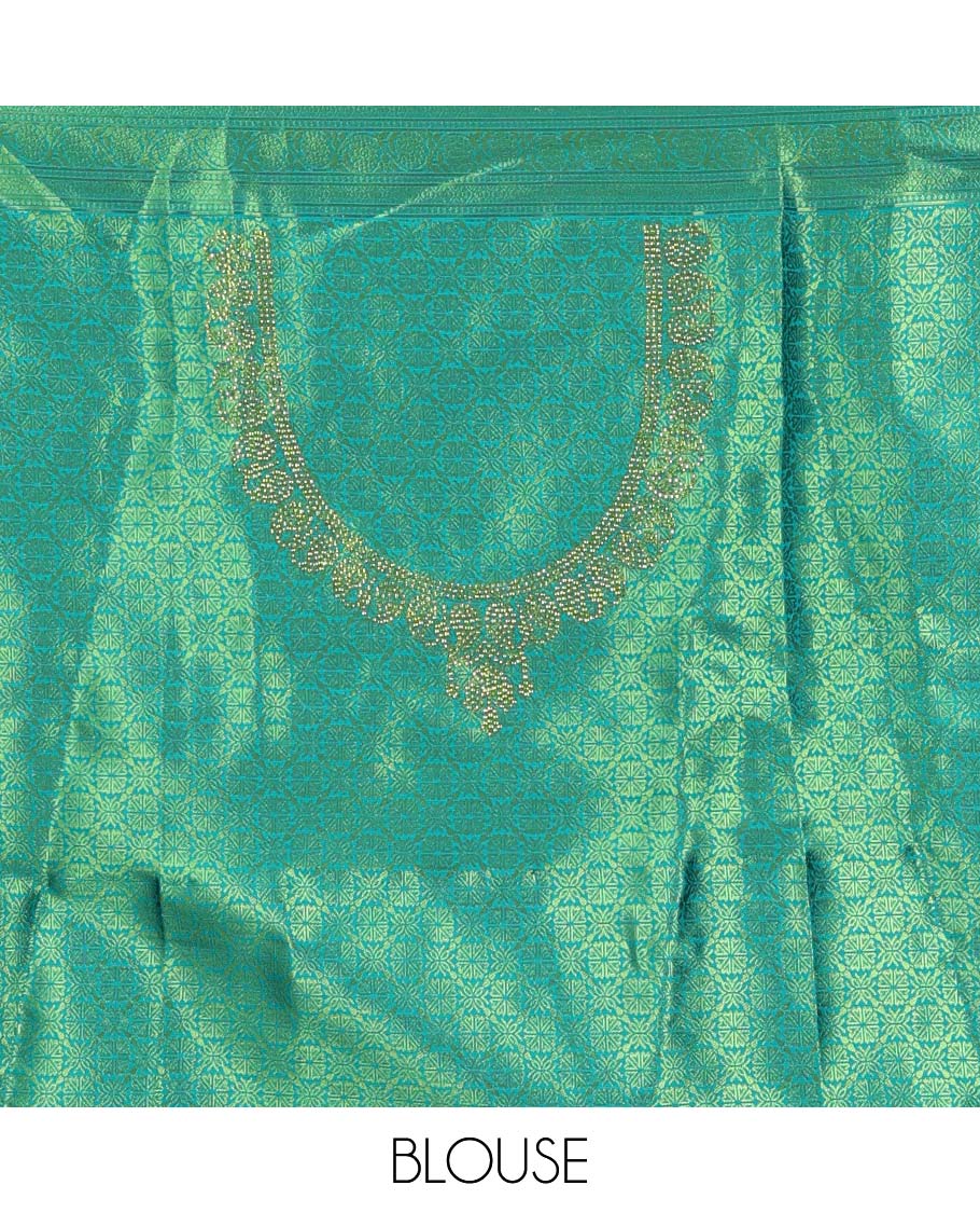 Peach lehenga set, floral printed with contrast traditional stone work border skirt, contrast jacquard stone work blouse, and scallop embroidered dhavani