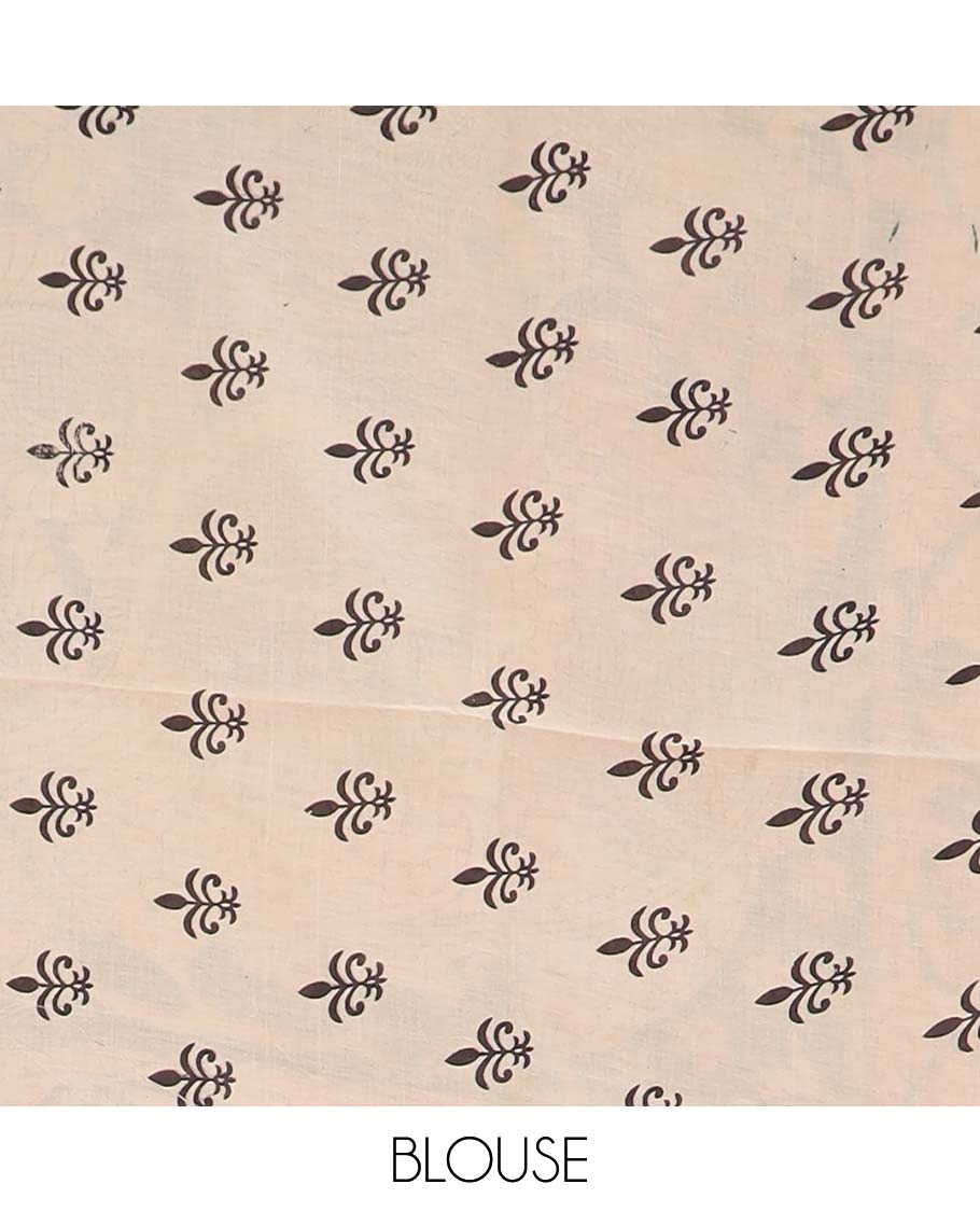 Green flora, and fauna machine printed kalamkari cotton saree, printed border, and pallu of peacock print