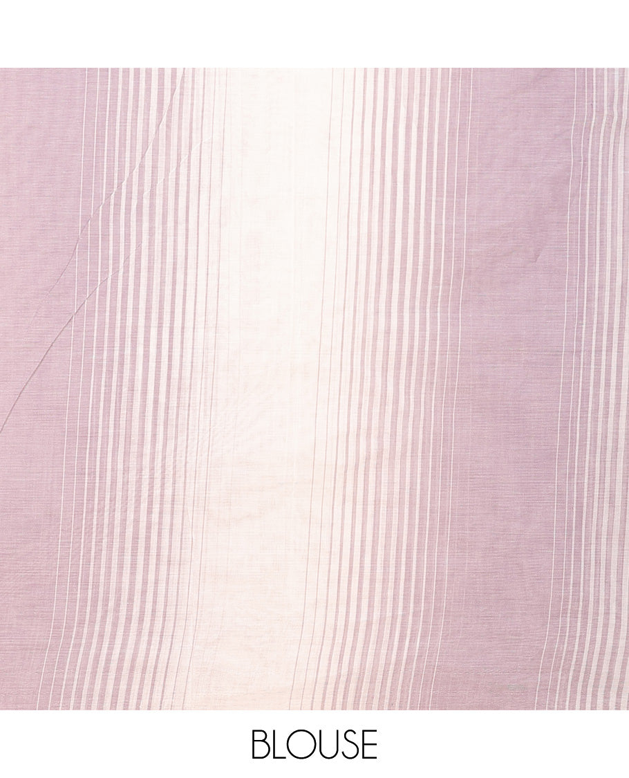 Borderless pink stripes, and buttas Kanchi cotton saree, pallu of floral designs