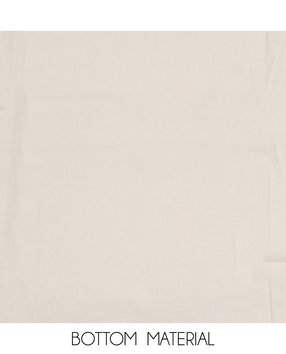 White-black material churidar set, shibori motifs print with mirror embroidered top, plain bottom, and a chex kota dupatta of polka dots