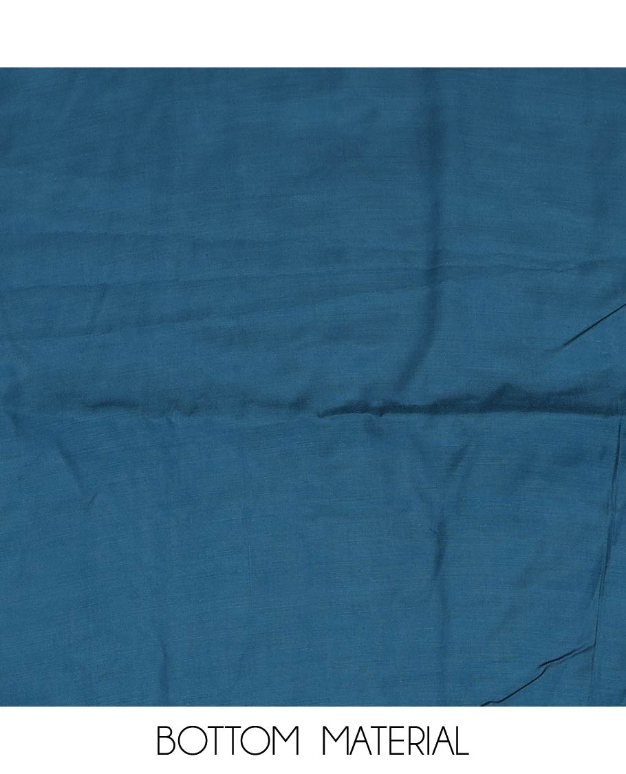 Blue material chudidar set, neck embroidered top, plain bottom and scallop floral embroidered dupatta